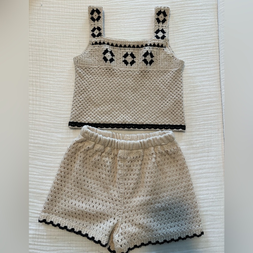 btween | black and cream girls crochet two piece set